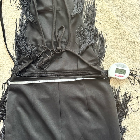 Black Fringe Backless Halter Dress - Picture 10 of 12
